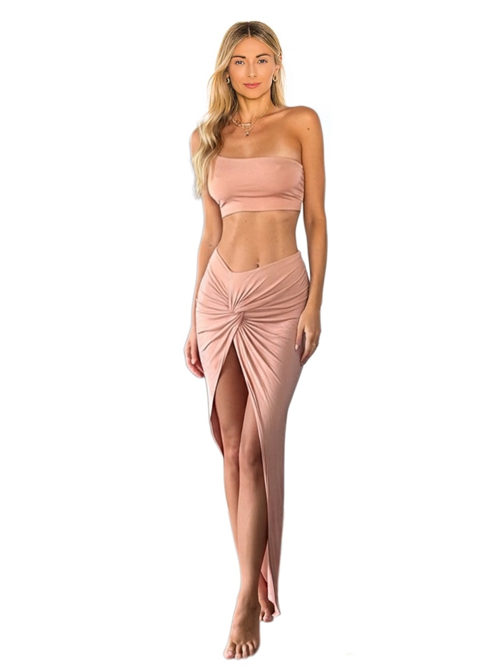 MABLE MATCHING TAN SET BLUSH Twist Front leg slit Maxi runaway jaded jlux beachy